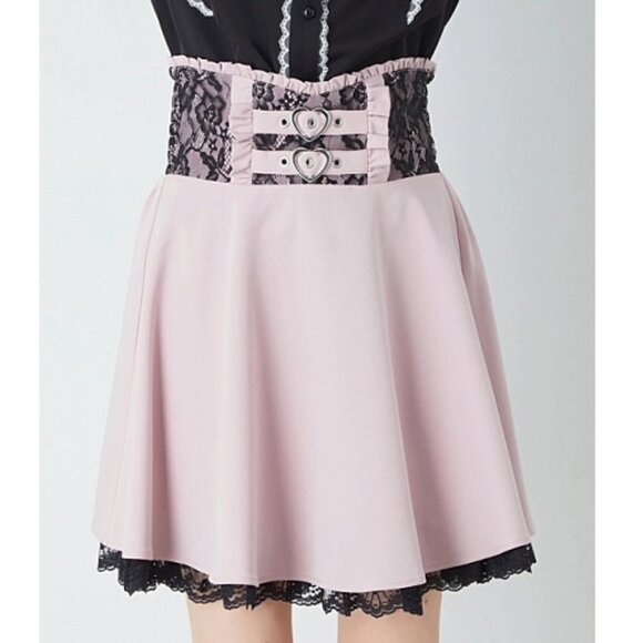 Ank Rouge Dresses & Skirts - ANK ROUGE high waist himekaji girly kei pink skirt with heart buckles